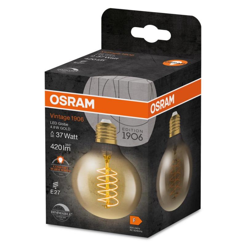 Osram E27 LED VINTAGE 1906 GLOBE 80 Spiral Gold-Filament LED Lampe dimmbar 2200K 4,8W wie 37W